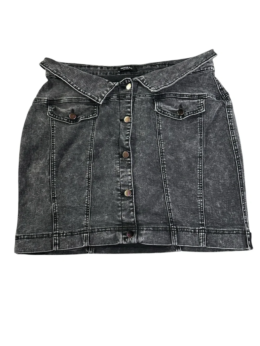 AMERICAN BAZI / Black Distressed Mini Jean Skirt / Size 2X / Grunge Emo Denim